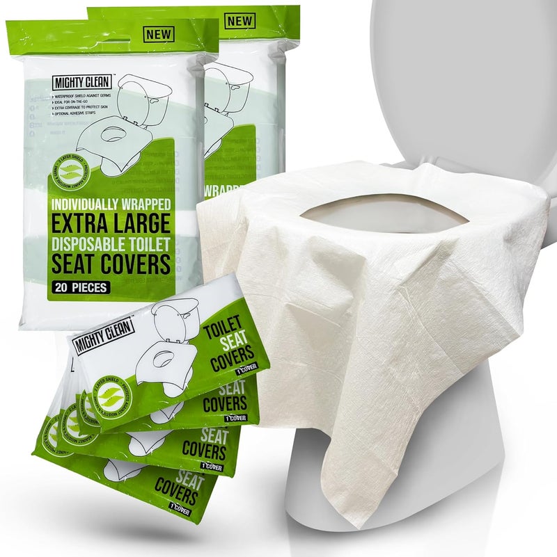 Mighty Clean XL Disposable Toilet Seat Covers by ｜100% Waterproof ｜Individually Wrapped, Extra Wide Covers for Adults and Kids｜40 Count - Image 1